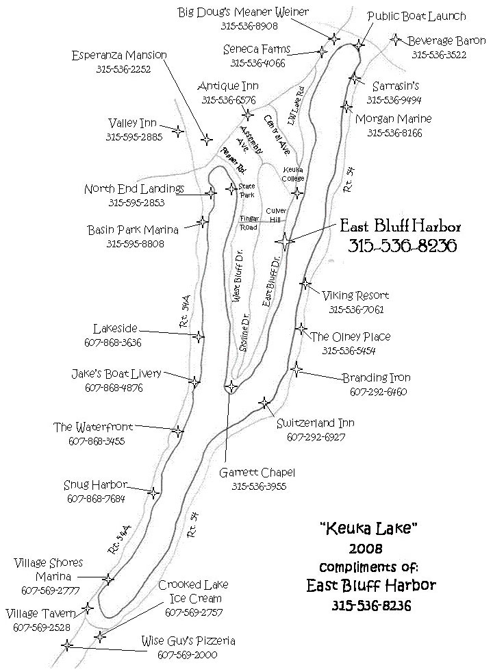 Map of Keuka Lake, Finger Lakes, New York
